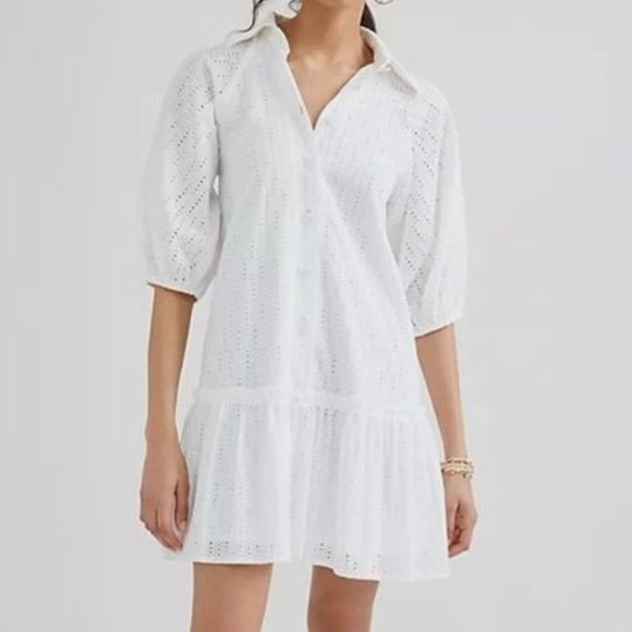Anthropologie Exquise Julien Eyelet White Mini Dress SZ Medium Feminine GUC - Picture 4 of 12